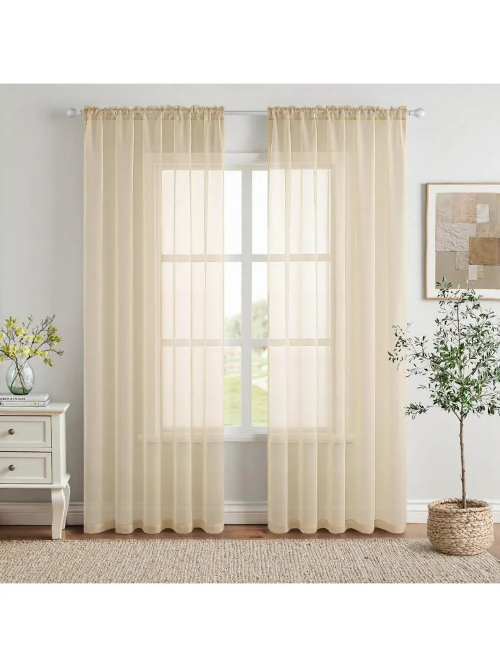 Elegant Sheer Curtains for Living Room - 54x84 Inches, Cream, Light Filtering